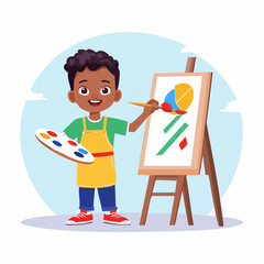 Minimal flat vector of boy painting &ndash; children hobby cartoon on white background