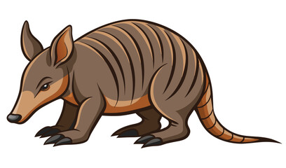 Fototapeta premium Cartoon illustration of an armadillo standing ready for nature book designs isolated on a white background.