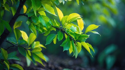 Obraz premium Image focusing on vibrant green leaves of a tree with lush foliage