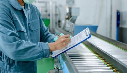 Naklejka premium A worker checking and recording the product's condition