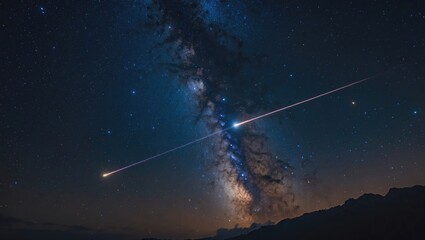 Naklejka premium Milky Way and shooting stars illuminating the night