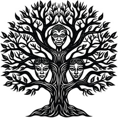 Obraz premium vector tree silhouette with flowers