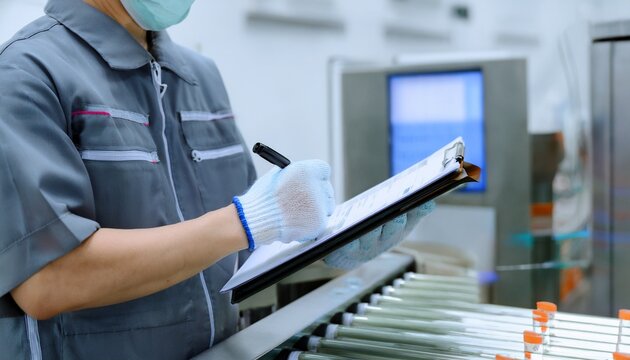 A worker checking and recording the product's condition