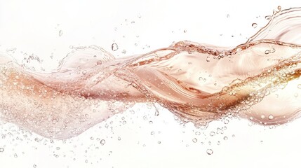 Fototapeta premium A wave of champagne forming a delicate breeze, sparkling in mid-air, on a pure white backdrop