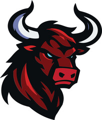 Aggressive Bull Head Mascot Icon – Red Ox Emblems for Esports and Branding
