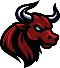 Aggressive Bull Head Mascot Icon – Red Ox Emblems for Esports and Branding