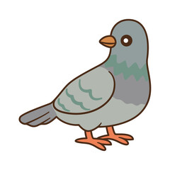 Funny Grey Pigeon. Hand drawn flat design Dove bird. For children’s book, story illustrations, greeting cards, stickers, tshirts, mug and posters cartoon city ​​bird. Vector Illustration