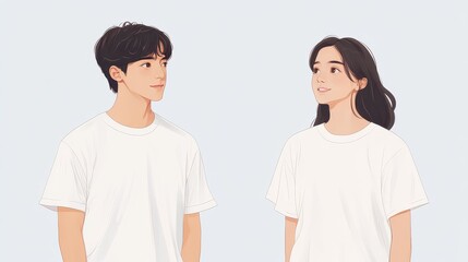 Fototapeta premium T-shirt mockup. White blank t-shirt front and back views. male clothes wearing clear attractive apparel tshirt models template | Generative AI