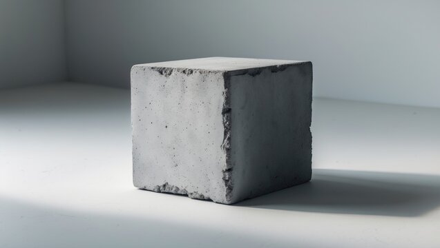Fototapeta Single white cinder block made of concrete for construction on plain background