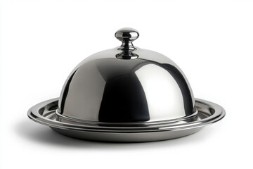 Obraz premium A silver plate with a domed cover, adorned with intricate engravings and surrounded by flickering candlelight on a rustic wooden table.