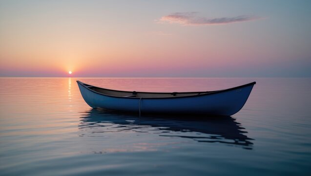 Calm water with a floating canoe creating a peaceful seascape scene