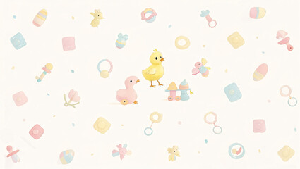 This image features a charming, pastel colored pattern designed for a baby themed context. 