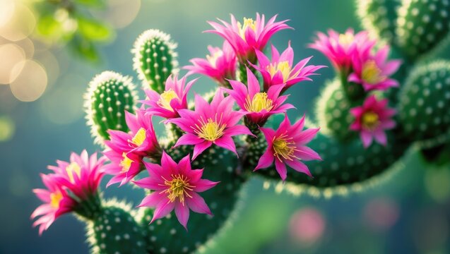 Nature in spring showcasing lively pink flowers of the cactus.