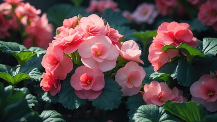Obraz premium Beautiful shaded red Begonia blossom with lush greenery