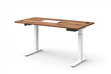 Standing desk: Wooden top, white legs.