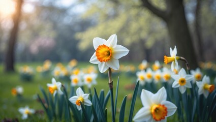 Fototapeta premium Seasonal narcissus and spring blooms in the garden