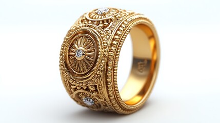 Ornate Gold Ring With Diamonds High Resolution Images On White Background