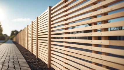 Fototapeta premium DIY prefab timber horizontal fence panels for garden boundary and outdoor protection