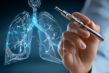 E-cigarette pointed at a lung diagram illustrating the impact of vaping on human health.