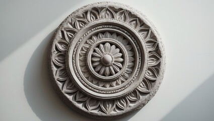 Vintage stone relief featuring Buddhist and floral patterns from Thai culture