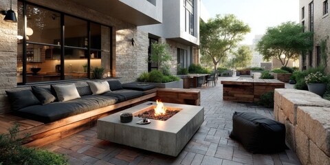 Stylish Modern Outdoor Living Space with Fire Pit