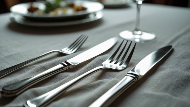 Chic restaurant table arrangement with cutlery and ample copyspace for menu display