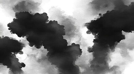 Abstract grayscale image of dark, smoky clouds against a lighter background.  Complex shapes and textures create a sense of depth and movement