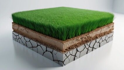 Horizontal view of soil and grass with cracked, arid earth background
