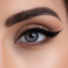 Obraz premium Stunning close-up of a perfectly styled eye with dramatic makeup and captivating gaze