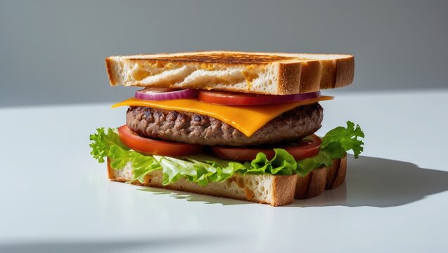 Toasted bread with single and double beef burgers topped with cheddar cheese