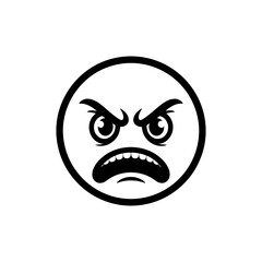 Angry Face Icon: A simple, vector-style angry face icon, portraying a visual representation of intense emotion in black and white. 