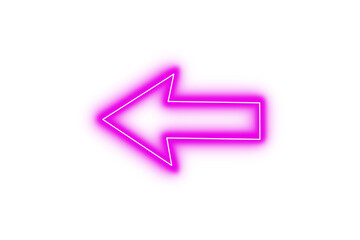 Bright pink color neon light arrow pointing left with glowing effect on transparent background for stylish designs