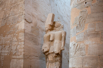 Karnak Temple in Luxor, Egypt. Hieroglyphs and Art on pillars and walls. Temples, pylons, chapels, and other buildings in Karnak Temple Complex 