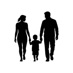 A Family's Gentle Stroll: A silhouetted family, hand-in-hand, embarks on a stroll, embodying the quiet joy of familial companionship and togetherness.