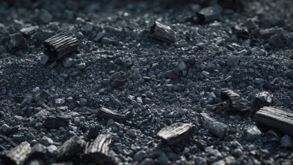 Fototapeta premium Dark gray burnt wood ashes with rough surface pattern