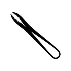 Surgical Instrument: A minimalist silhouette of a surgical instrument, meticulously crafted for precise applications, isolated against a plain background, emphasizing its sharp, functional design.
