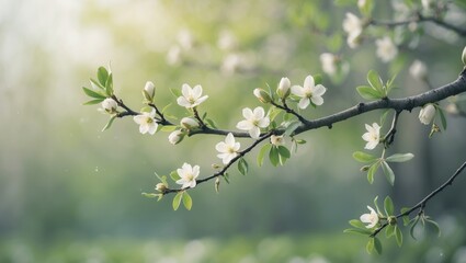 Obraz premium Flowering tree vibrant with blossoms, buds, and lush green leaves