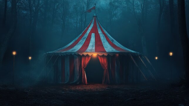 Scary vintage circus tent in the dark horror and mystery concept. Dark Carnival. Illustration