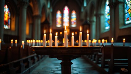 Fototapeta premium Church candle burning at night