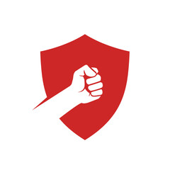 Red shield thumb logo hand guesture vector design icon symbol