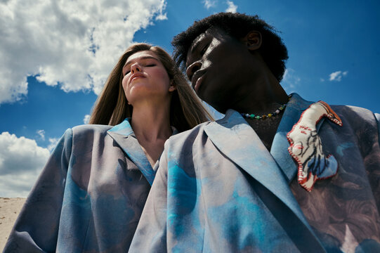 Fashion shooting in stylish clothes in the desert.