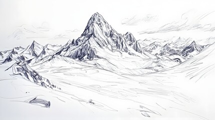 Hand-drawn illustration of snowy mountain peaks.