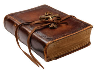 christian bible book with cross isolated on white or transparent png