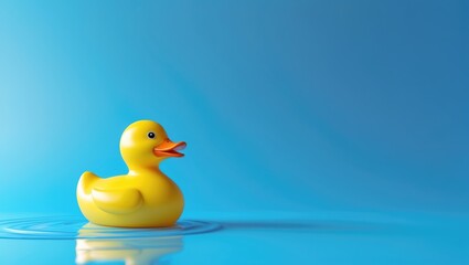 Playful Yellow Rubber Duck with Bright Blue Backdrop for Kids Water Play and Classic Toy Fun