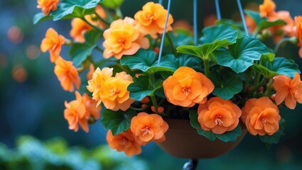 Macro shot capturing the vibrant blooms of begonias with colorful leaves