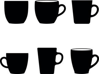 Coffee mugs black silhouette vector icons set minimalist style 