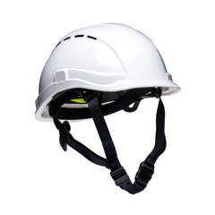 Fototapeta premium White safety helmet for construction, industrial, and heavy-duty work environments with adjustable straps and ventilation system on transparent background