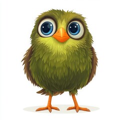 Fototapeta premium Cute green bird cartoon character on white background