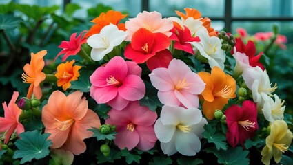 Colorful tuberous begonia blossoms captured in Ballarat's garden