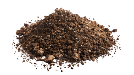 Flying dry soil particles explosion, isolated on a white background